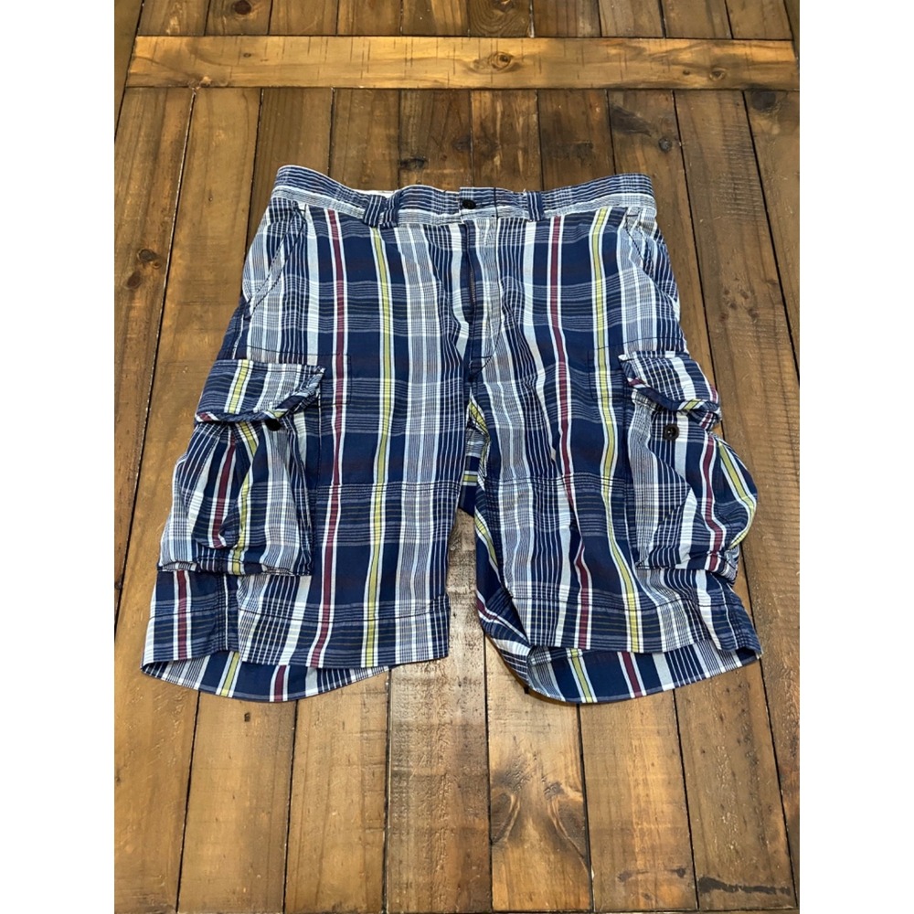 Vintage Polo Ralph Lauren Shorts Men 38 Plaid Cargo Baggy Y2K PRL Blue Tartan
